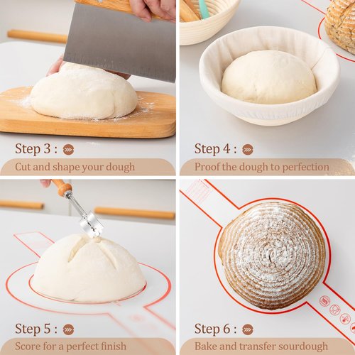 GobiSea Sourdough Starter Kit - Sourdough Bread Baking Supplies - 9" Round Banneton Bread Proofing Basket - Sourdough Bread Making Tools Kit - Baking Gifts
