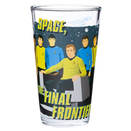 Silver Buffalo Star Trek Quotes Featuring Kirk, Spock, McCoy, and Uhura 4 Pack Pint Glass Set, 16 Ounces