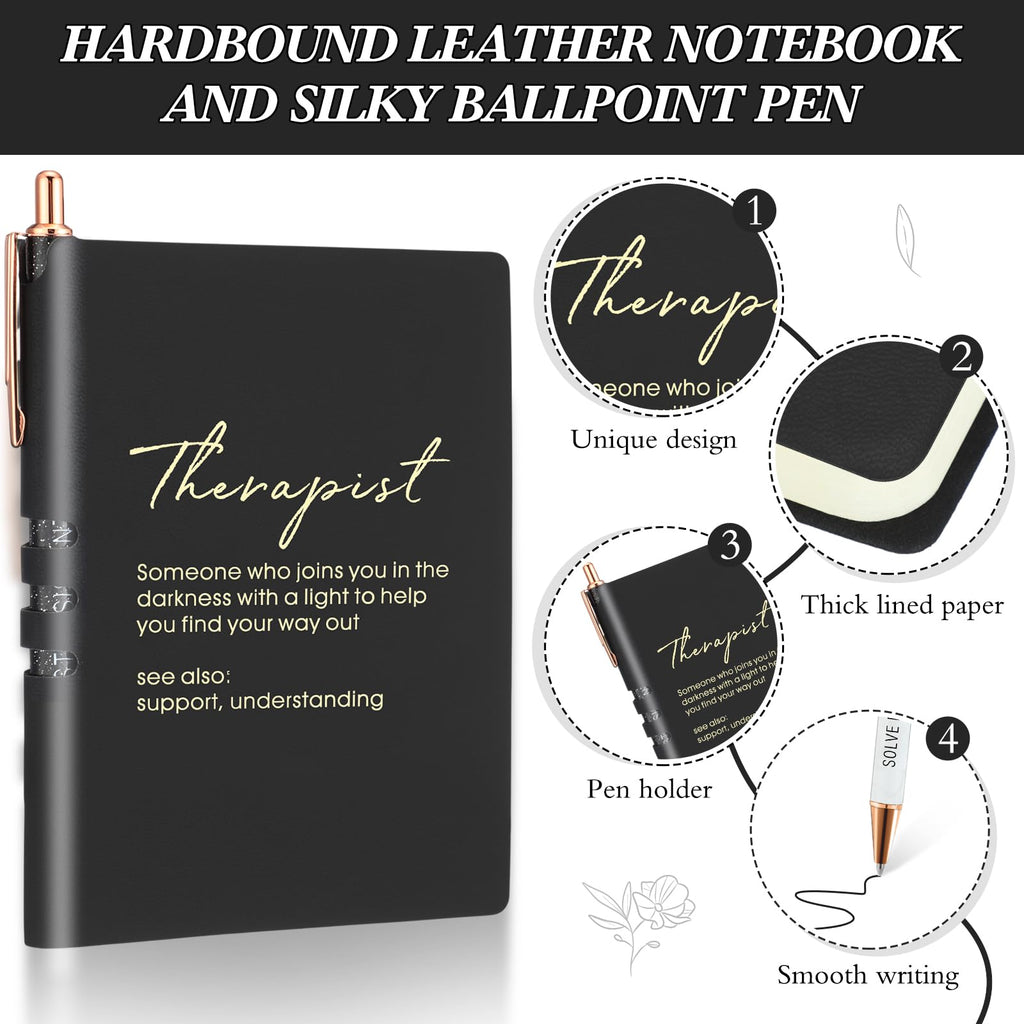 Marspark 6 Pcs Christmas Therapy Appreciation Gifts for Women, with Stainless Steel Water Bottle, Printed Bag, and Pen A5 Notebook Makeup Bag Set for Appreciation Gift Mental Healthy Psychology(black)