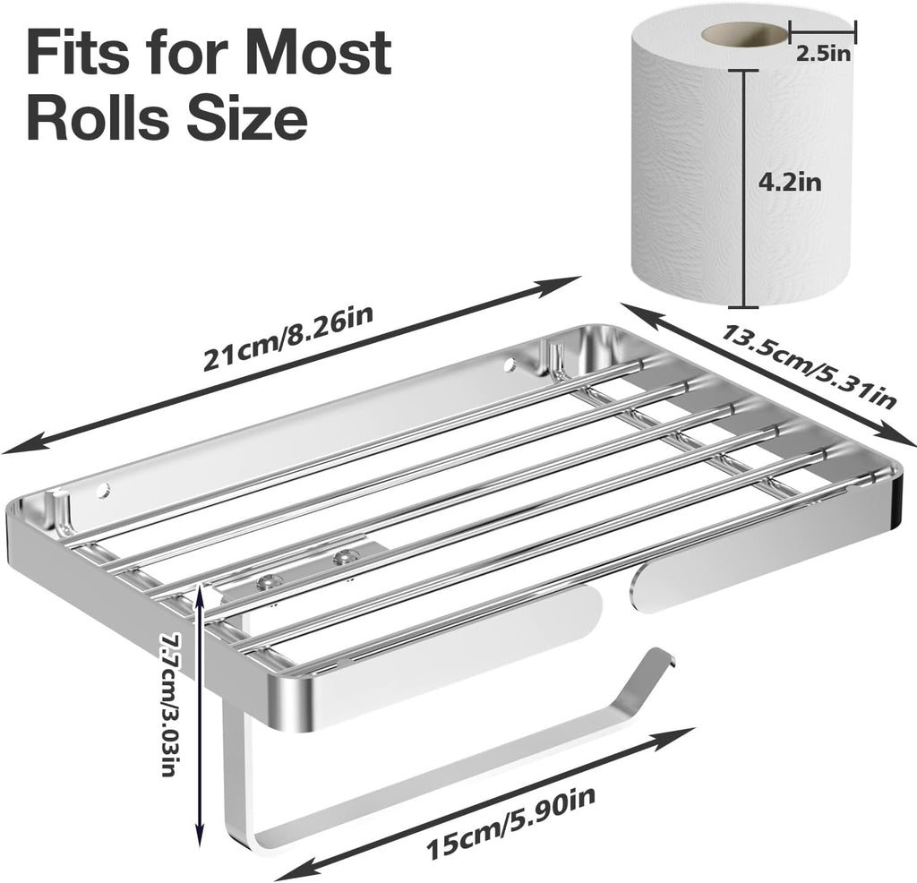 Skiennix Toilet Paper Holder - Self-Adhesive, Rustproof Stainless Steel with Wipes Holder | No Drilling Required