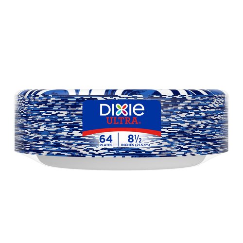 Dixie Ultra, Medium Paper Plates, 8.5 Inch, 64 Count, 3X Stronger*, Heavy Duty, Microwave-Safe, Soak-Proof, Cut Resistant, Disposable Plates For Heavy, Messy Meals