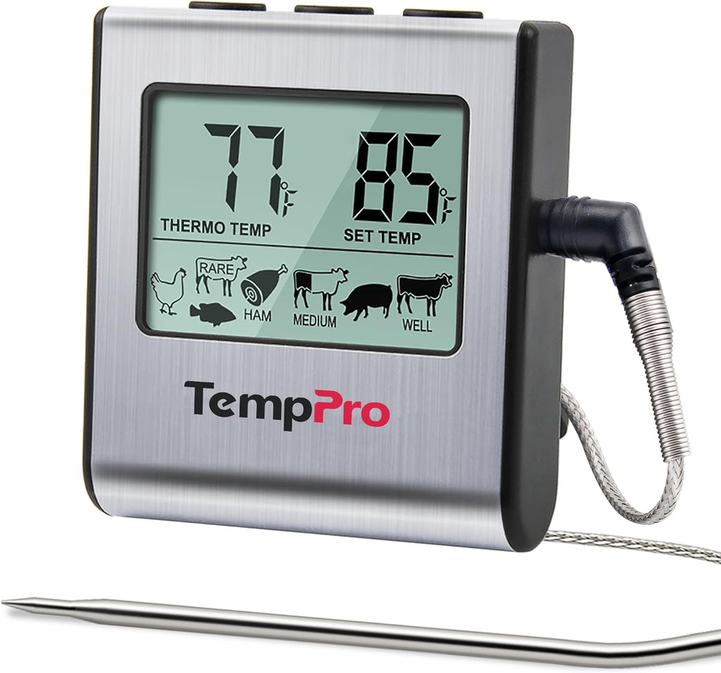 TempPro TP16 Large LCD Digital Meat Thermometer - Stainless Steel Probe for BBQ, Oven & Smoker
