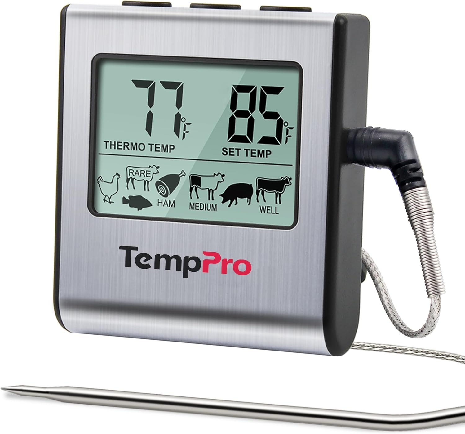 TempPro TP16 Large LCD Digital Meat Thermometer - Stainless Steel Probe for BBQ, Oven & Smoker