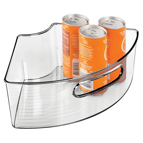mDesign Plastic Lazy Susan Cabinet Storage Bin with Front Handle for Kitchen Countertop, Pantry, Shelf, Fridge Organization - Hold Food, Drinks, Snacks - Ligne Collection - 2 Pack - Smoke Gray Tint