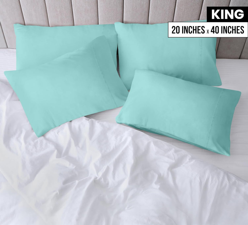Utopia Bedding King Pillow Cases - Soft Brushed Microfiber - 4 Pack, Envelope Closure - 20 X 40 Inches, Spa Blue