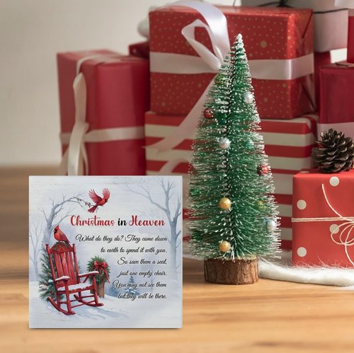 Cardinal Christmas Ornaments | Empty Chair Wooden Plaque - Sympathy Gift for Loss, 5 x 5 Inches