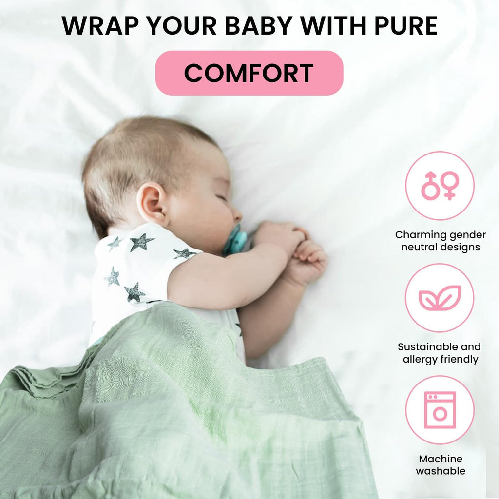 Organic Muslin Swaddle Blankets - 100% Organic Cotton Baby Wraps | Soft, Breathable & Skin-Friendly | 3-Pack, Large 47 x 47 Inches
