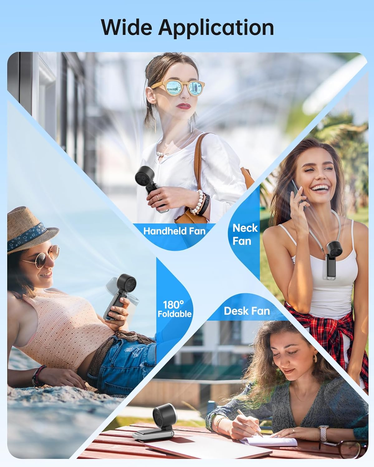 TriPole Portable Handheld Turbo Fan - 5-Speed Rechargeable Mini Fan with Ice Cooling | Foldable Neck & Desk Fan for Outdoor Use