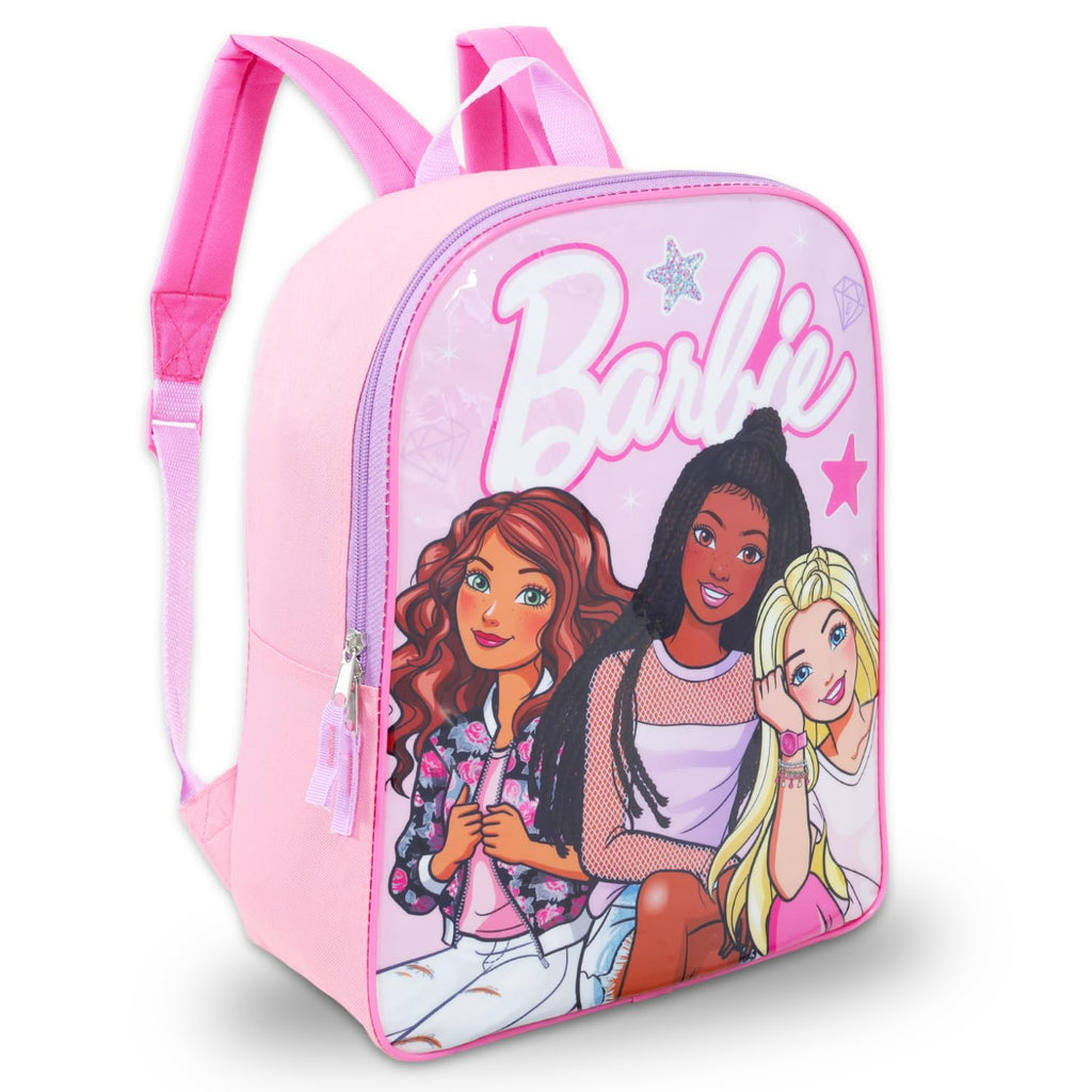 Barbie Backpack for Girls 4-6 - Bundle with 15” School Backpack Plus Water Bottle, Tattoos, More | Barbie School Bag for Kids Set