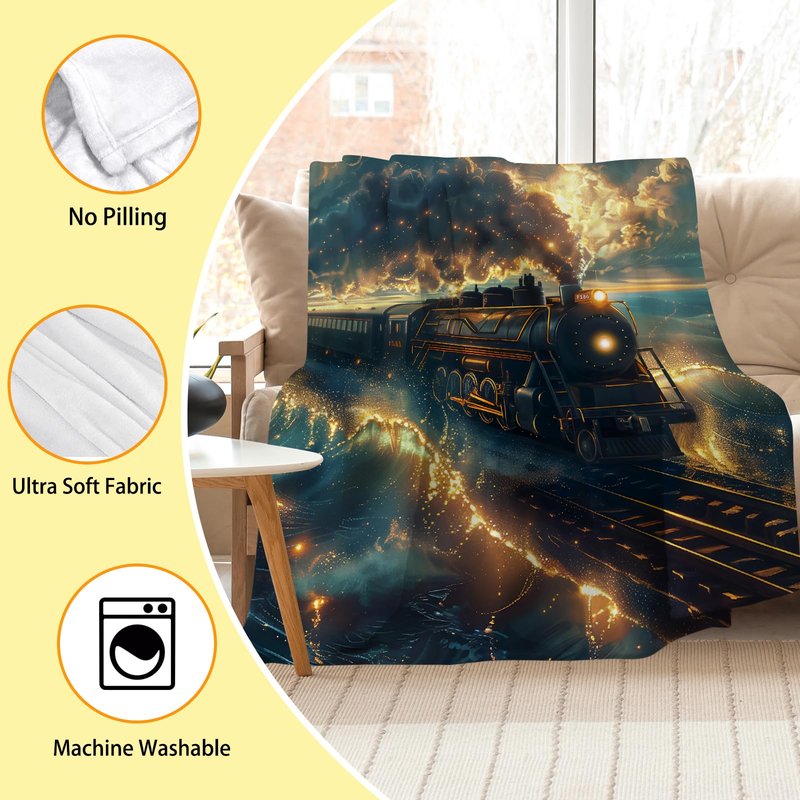 SKT T1 Train Blanket for Boys, A Fantastical Steam Trains Crossing The Ocean Flannel Blankets, Train Gifts for Men Women Adults, Decor Soft Plush Throw Blanket for Bed Couch Bedding 50"x40"