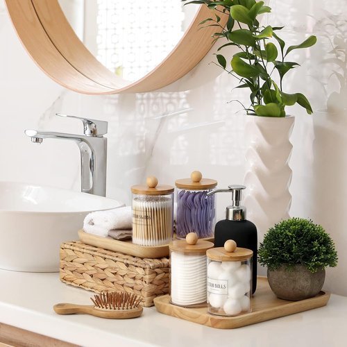 Bamboo Qtip Holders by [Brand Name] - 6-Pack Bathroom Storage for Cotton Balls, Swabs & Floss