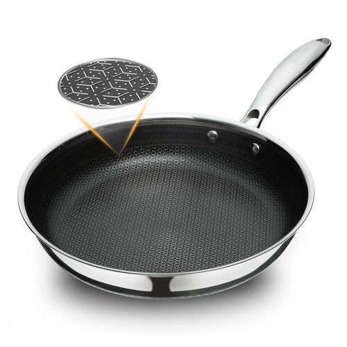 SAKAMOSH 9.5" Non Stick Frying Pans, Hybrid Ceramic Stainless Steel Pan, Skillet with Stay-Cool Handle, Non Toxic, PFAS PFOA PTFE Free, Dishwasher & Oven Safe, Induction, Compatible with All Cooktops