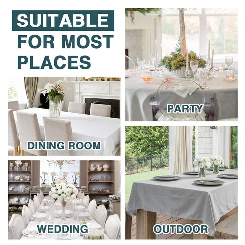 FantasDecor Linen Textured Table Cloths Rectangle Tablecloth Waterproof Spill-Proof Wrinkle Free Rectangular Cover for Dining Room and Outdoor Use, Heather Ivory, 60 x 102 Inch