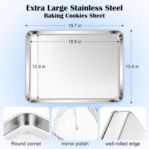 E-far Large Baking Sheet - 20”x14” Stainless Steel Cookie Sheet Pan | Non-Toxic, Rust-Free & Dishwasher Safe