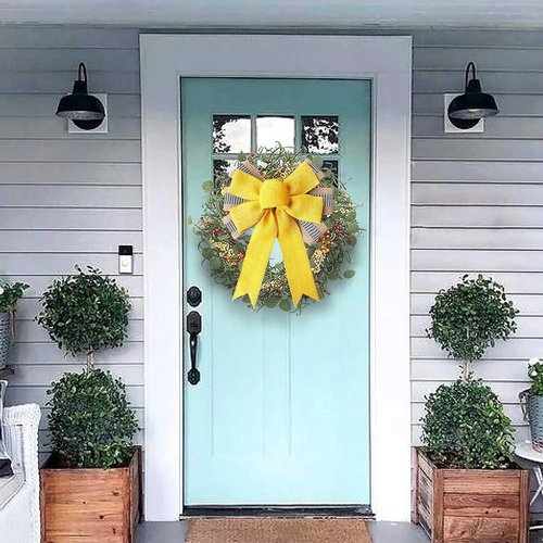 Large Burlap Yellow Wreath Bow - Perfect Tree Topper for Indoor & Outdoor Spring/Summer Decor