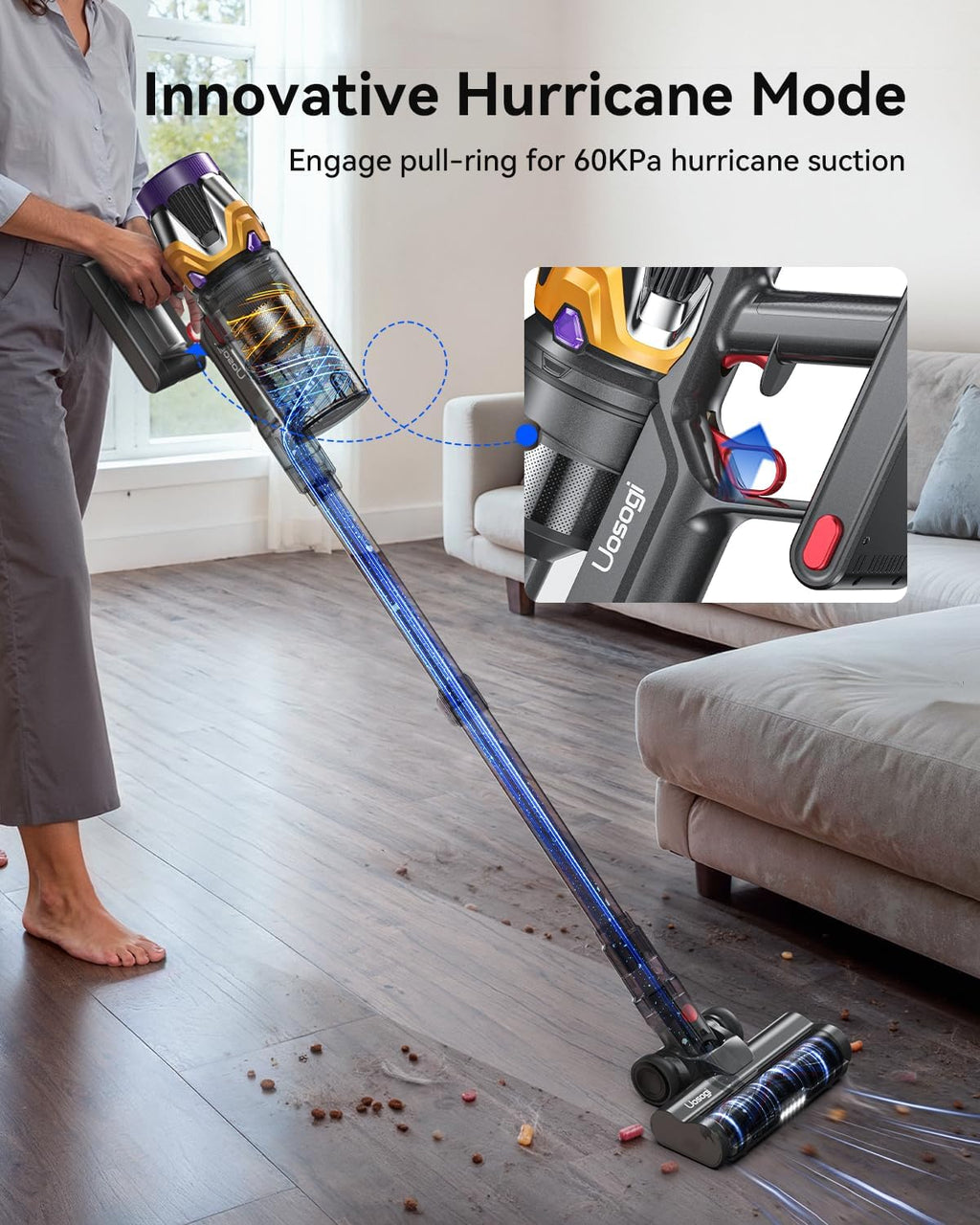 Skiennix Cordless Vacuum Cleaner - 55KPA 650W with Hurricane Mode & Touch Screen | 70 Mins Runtime, 1.8L Dust Cup, Self-Standing Design