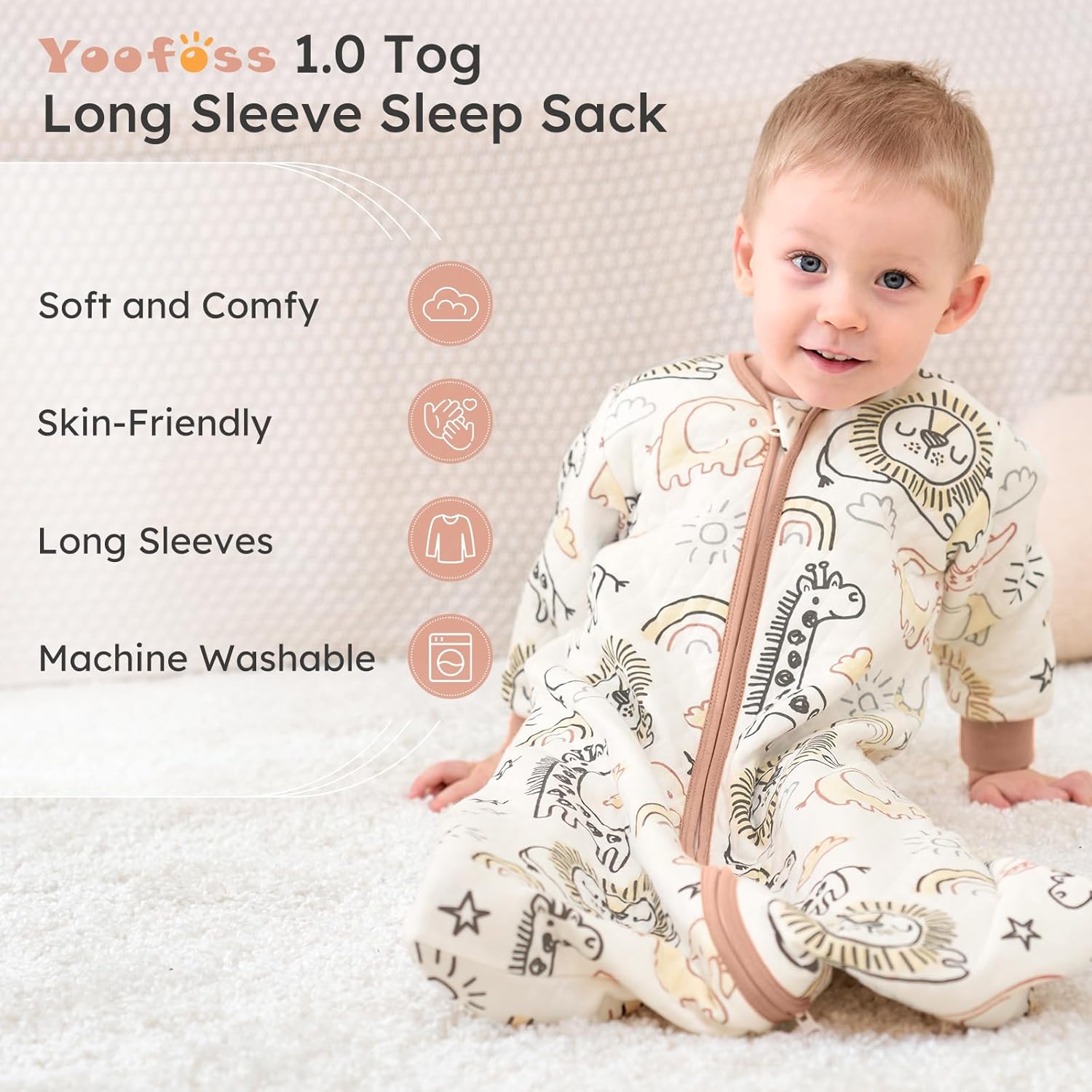 Yoofoss Baby Sleep Sack - Organic Cotton 1.0 Tog Long Sleeve Wearable Blanket | 6-12 Months, Medium