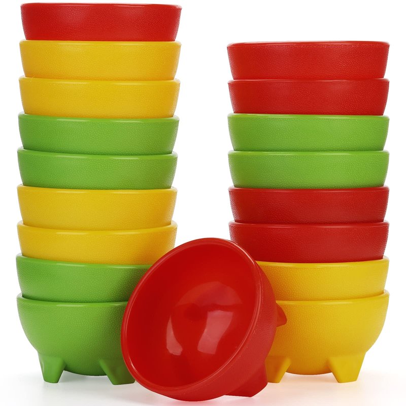 ZEAYEA 18 Pcs Salsa Bowls for Party, 4.5" Diameter Plastic Dipping Bowls, 12 oz Thick Mexican Salsa Bowl for Food Serving, Cute Guacamole Bowl for Condiments, Dipping Sauces, Taco, Snack, Multi Color