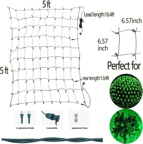 HISHINY Christmas Net Lights - 100 LED Connectable Mesh String for Outdoor Decor | 5ft x 5ft Green