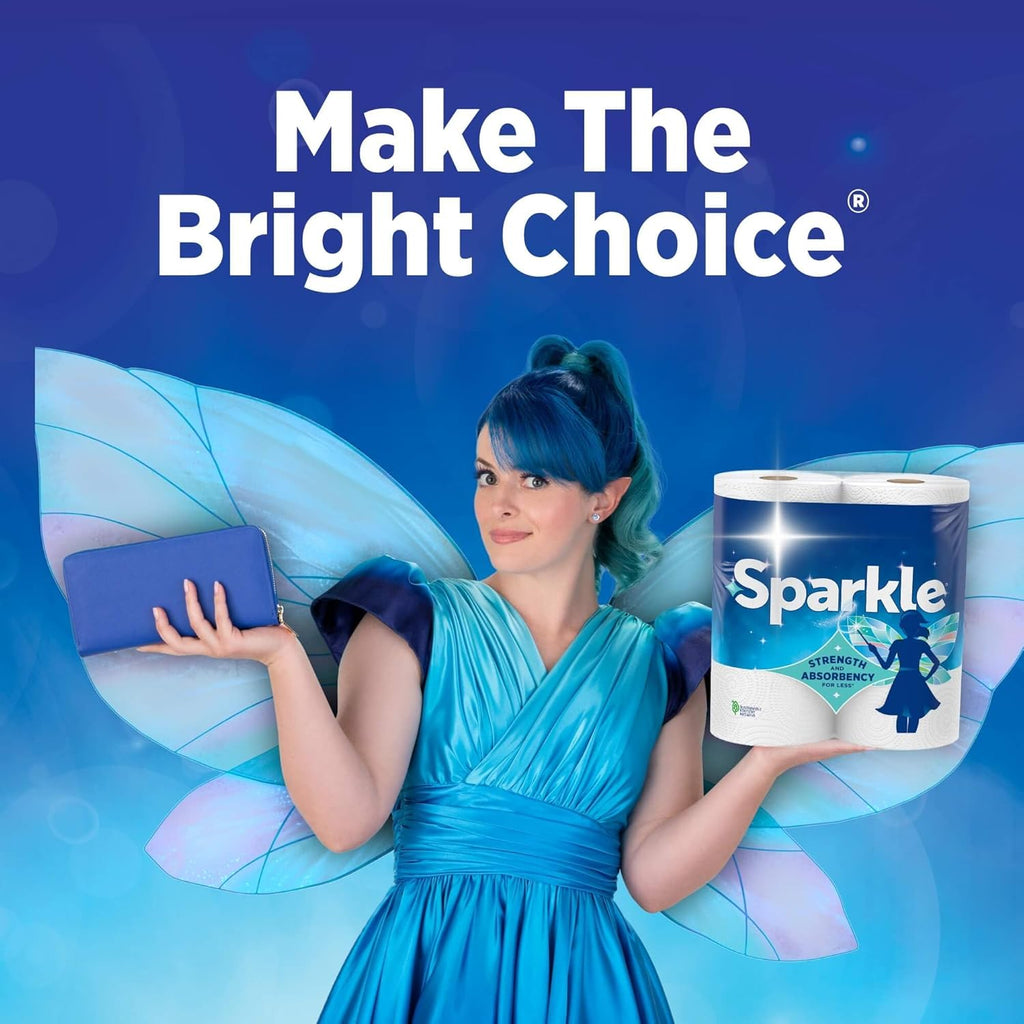 Sparkle Tear-A-Square Paper Towels - 12 Double Rolls of Strong 2-Ply for Kitchen Cleanup