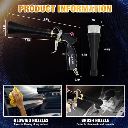 Air Blow Gun | High-Pressure Car Interior Cleaning Tool with Nozzle & Dusting Brush