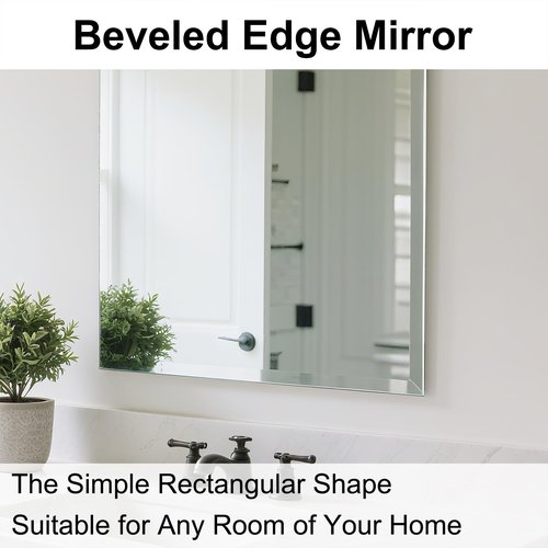 Ruomeng Wall Mirror Beveled Edge Frameless Mirror 20” x 28“ Wall Mounted Mirror for Bathroom Vanity and Entryway