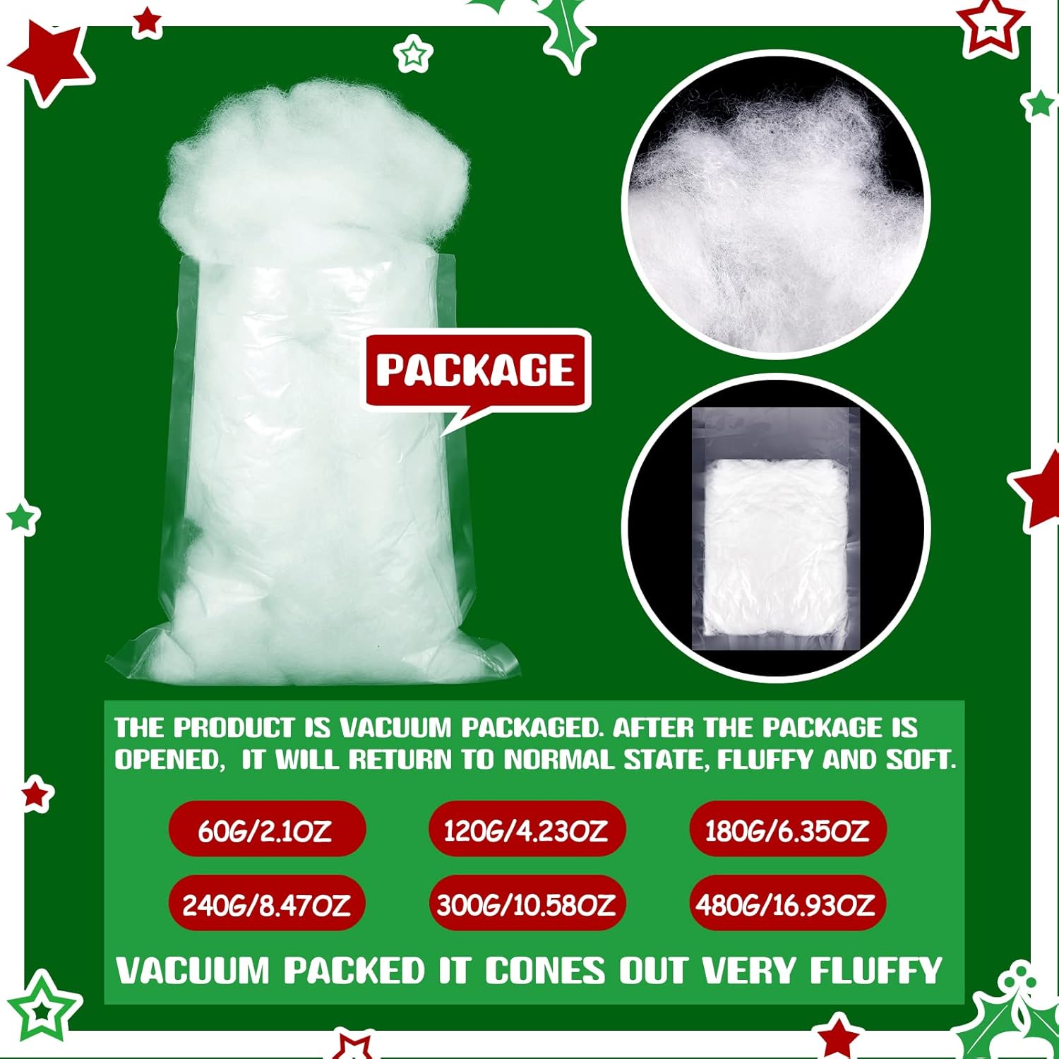 Riakrum Fake Snow Decor - Artificial Fluffy Fiber Stuffing for Tree Covering | 480g White Snow