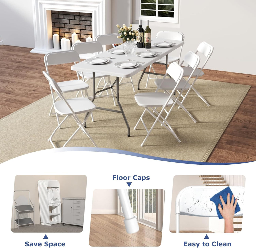 Skiennix 10-Pack White Folding Chairs - Lightweight, Portable Design | 350lb Capacity for Events & Parties