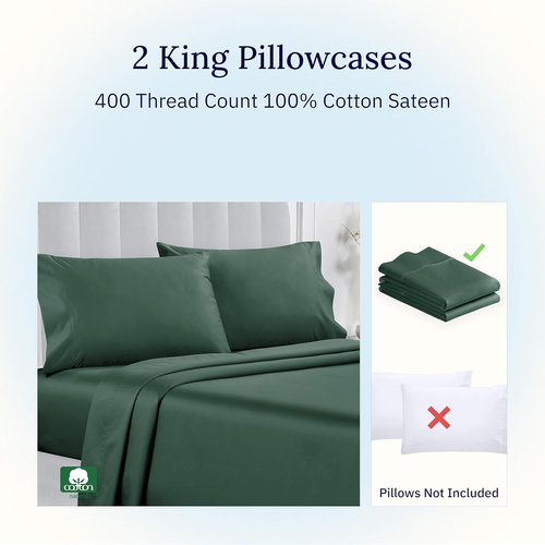 California Design Den King Size Pillowcase Set | 400 Thread Count 100% Cotton Sateen - Soft Breathable Hunter Green
