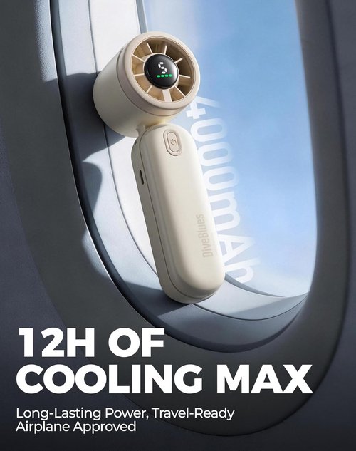 Diveblues Handheld Fan - 3-in-1 Mini Portable Turbo Fan with LED Display | 12H Max Cooling, 4000mAh Battery