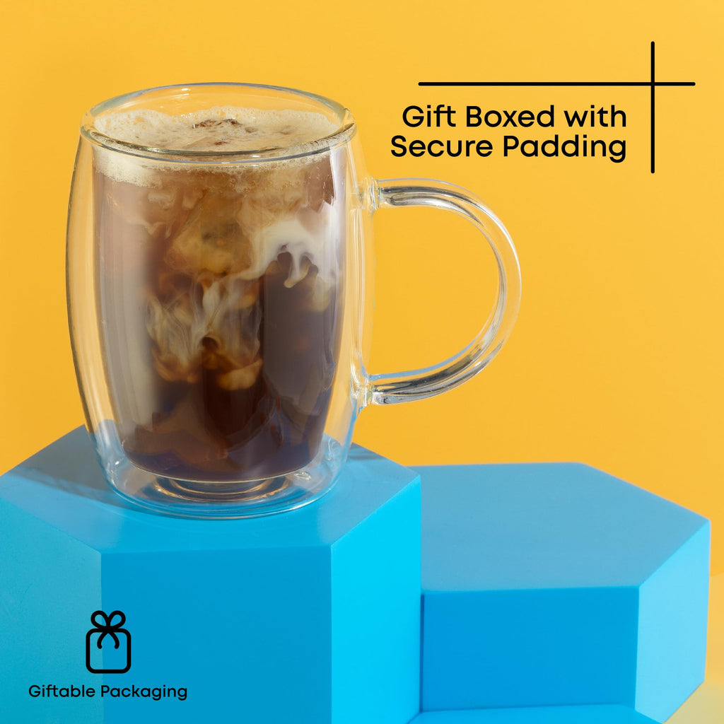 JoyJolt Double Wall Glasses 13.5-Ounce Insulated Mugs Double Walled Glass Cups For Coffee Tea Set of 2