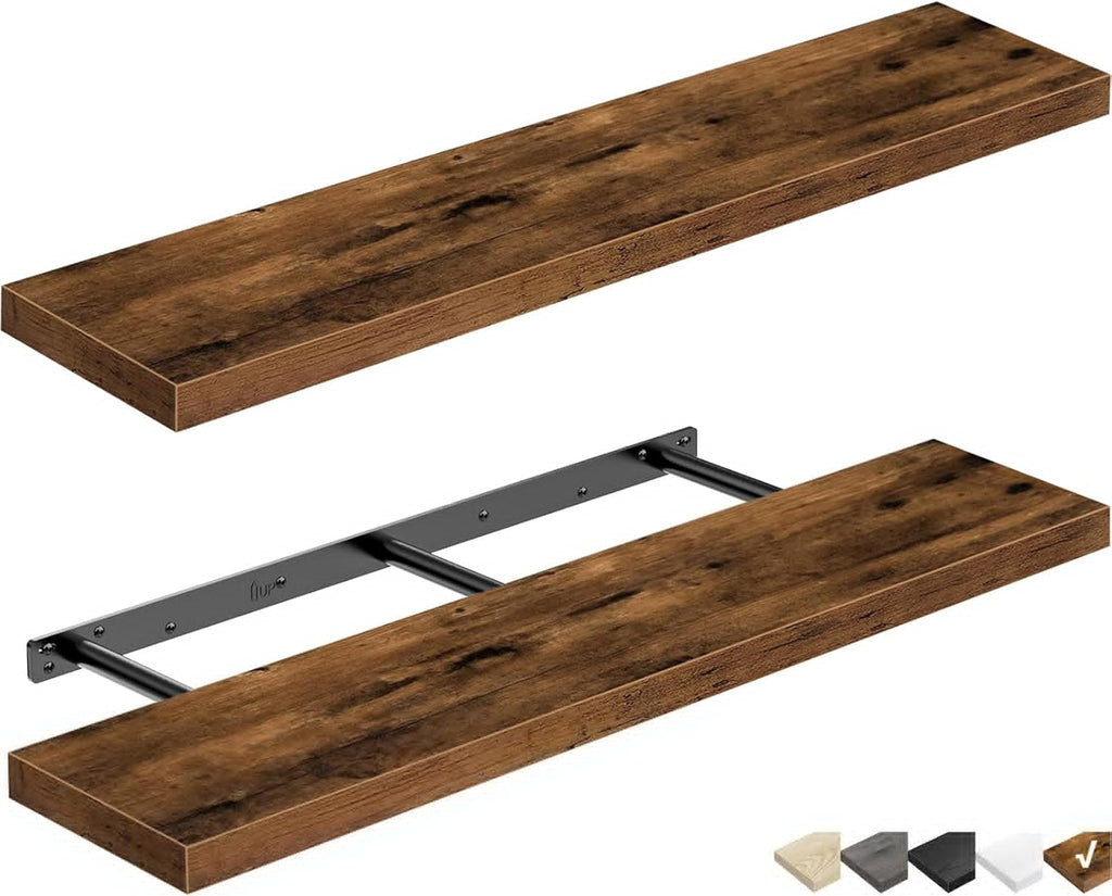 QEEIG Floating Shelves - Rustic Brown Wall Mounted Display Shelves | Set of 2, 35.4" x 9.3" for Home Decor