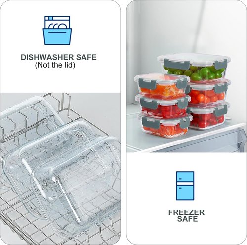 KOMUEE Glass Food Storage Containers - 10 Pack Airtight Meal Prep Lunch Boxes | Freezer & Microwave Safe