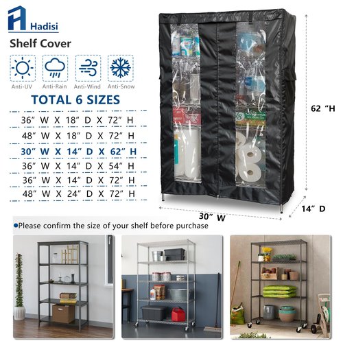 Hadisi Waterproof Shelf Cover,Heavy Duty Dustproof Storage Wire Shelving Unit Cover,Display Rack Cover with Zipper and Perspective Window(Black,Fits 30" W x 14" D x 62" H Shelf).