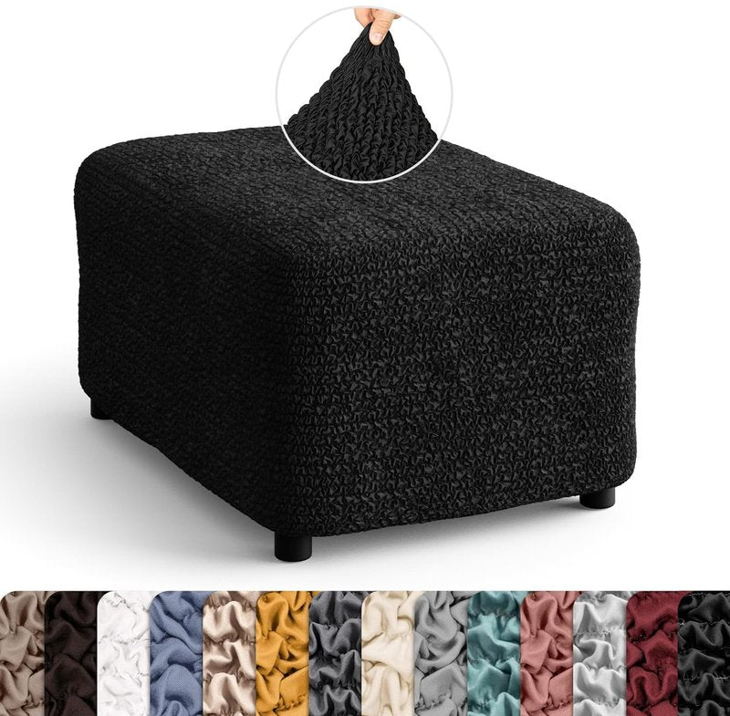 PAULATO BY GA.I.CO. Stretch Ottoman Slipcover 1-Piece – Bi-Elastic Foot Stool Cover for Square or Rectangle Pouf – Furniture Protector Machine Washable – Black (2. Medium)