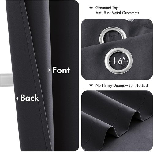 MIULEE Dark Grey Blackout Curtains - Thermal Insulated Room Darkening Drapes | 96 Inches Long, 2 Panels