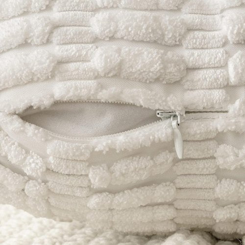 MIULEE Euro Sham Pillow Covers - Soft Boho Striped Corduroy | Set of 2, 24x24 Inch, Pure White