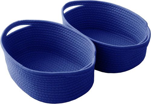 JMvicyroam Woven Storage Baskets - Small Rope Bins with Handles for Organizing | Navy Blue, 2-Pack
