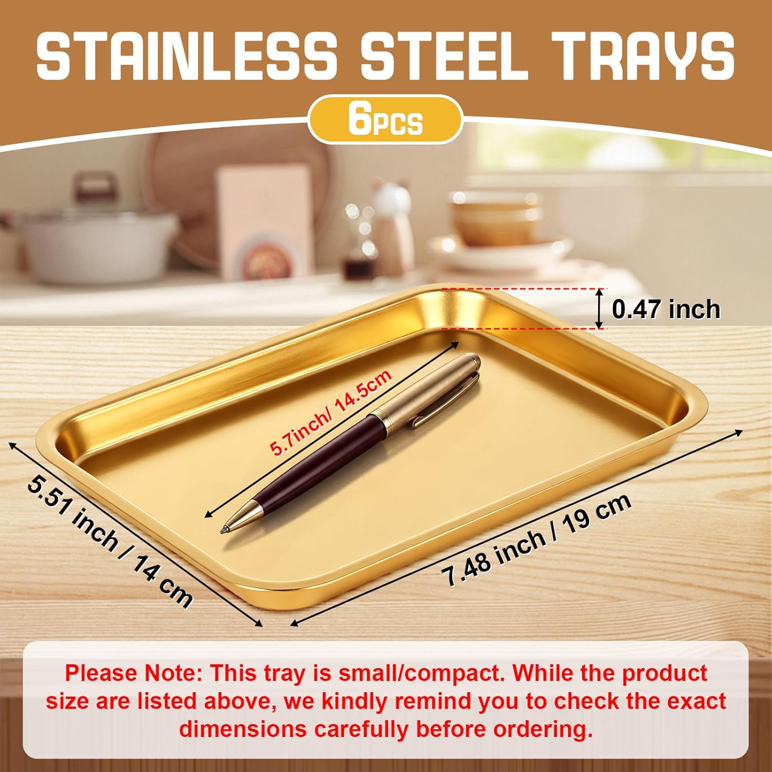 Skiennix Gold Baking Sheets - 6 Pcs Stainless Steel Cookie Trays | Rust-Free, Easy Clean, Dishwasher Safe
