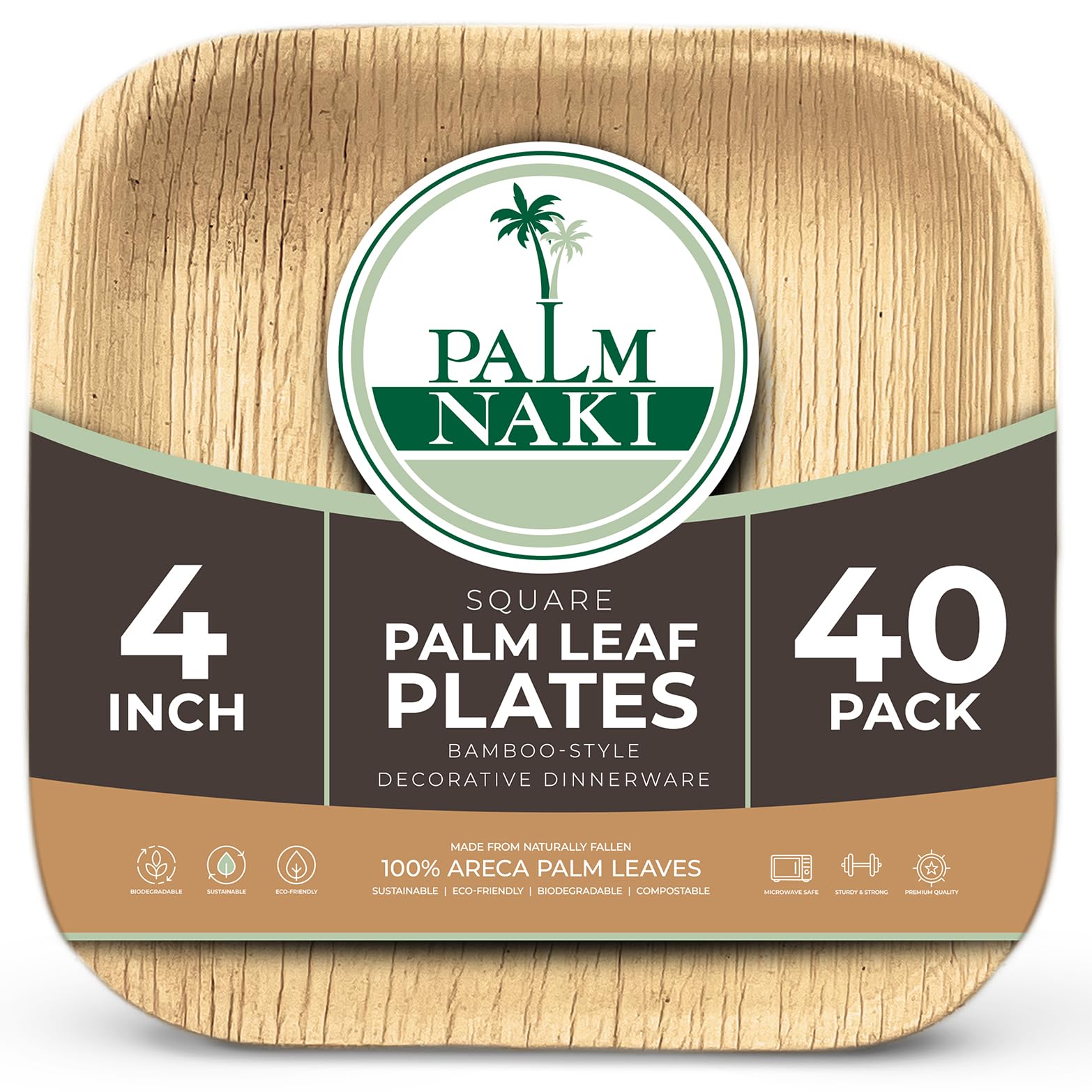 PALM NAKI Palm Leaf Plates | 4" Square Condiment Plates | Compostable Bamboo-Style Plates | Ideal for Events, Gatherings, and Everyday Elegance - 40 Pack