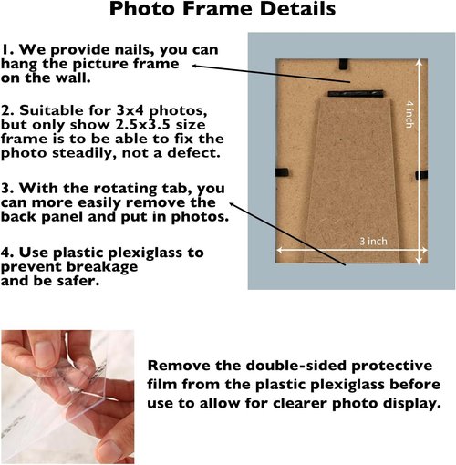 JCJMY Rustic White 3x4 Picture Frame - Versatile Wall or Tabletop Display with Shatter-Resistant Plexiglass