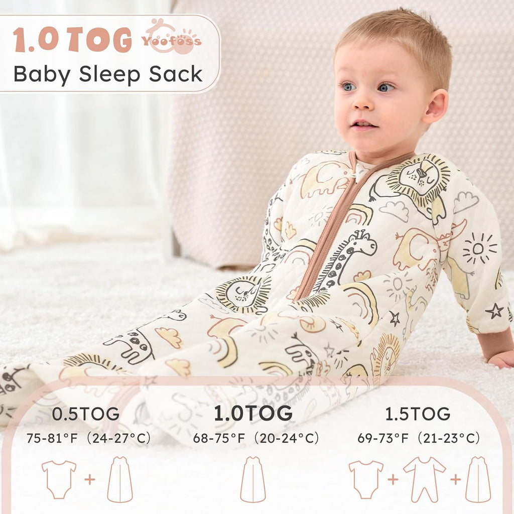 Yoofoss Baby Sleep Sack - Organic Cotton 1.0 Tog Long Sleeve Wearable Blanket | 6-12 Months, Medium