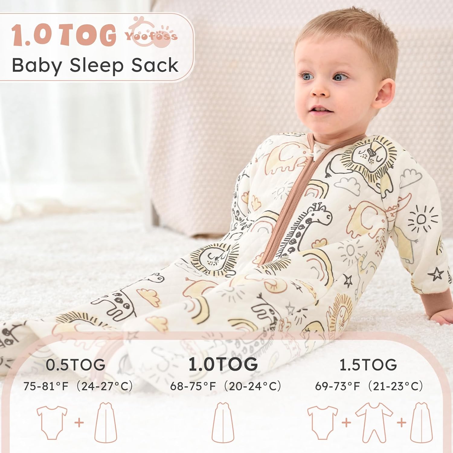 Yoofoss Baby Sleep Sack - Organic Cotton 1.0 Tog Long Sleeve Wearable Blanket | 6-12 Months, Medium