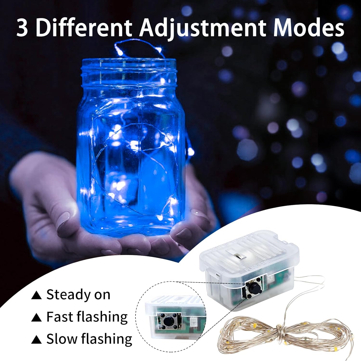 Skiennix 20 LED Blue Fairy Lights - 7Ft Twinkle String Lights | Battery Operated & Waterproof for Weddings, Parties, & Holidays