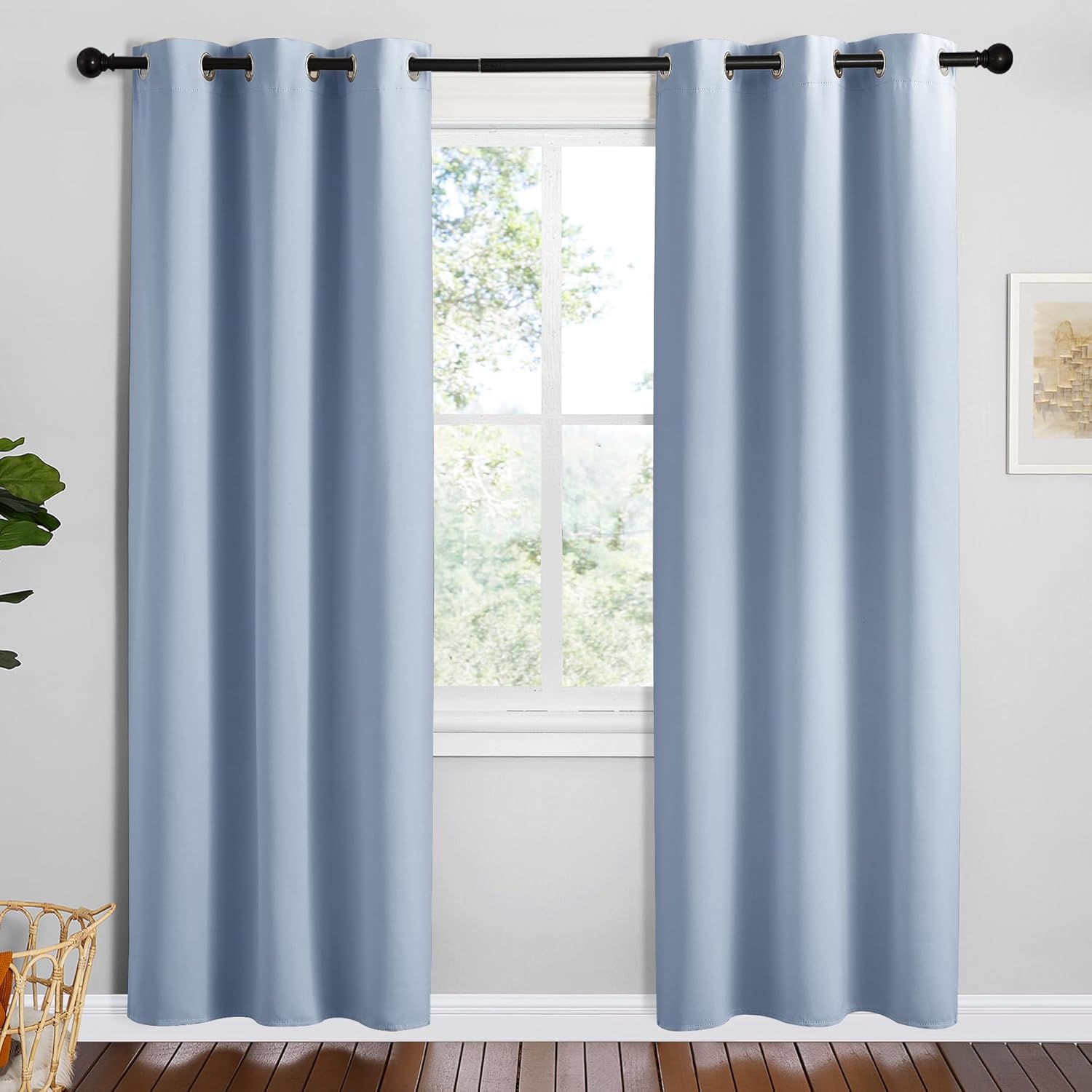 NICETOWN Vintage Blue Blackout Curtains - Thermal Insulated Drapes for Playroom | 72" Length, 34" Wide, 2 Panels