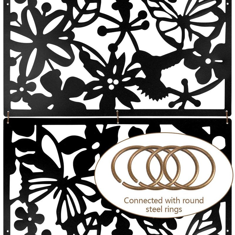 ANMINY 24 PCS Hanging Room Divider Flower Carving Pattern Panels Decorative Wall Screen Panel Hollow Out Design for Living Dining Room Kitchen Bedroom Office Bar Restaurant Home Hotel Decor - Black