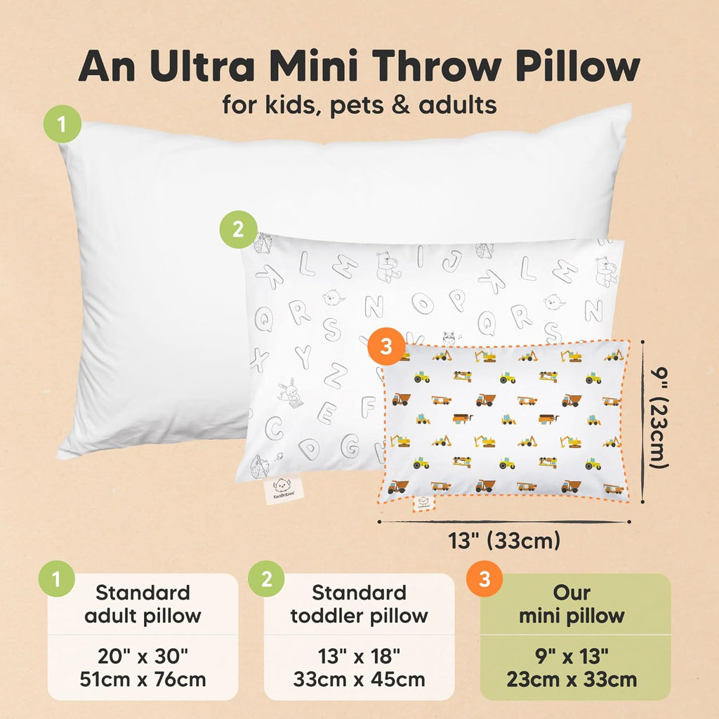 My Little Dreamy Mini Toddler Pillow - Soft Organic Cotton Travel Pillowcase 9x13 for Kids 2-4 Years Old
