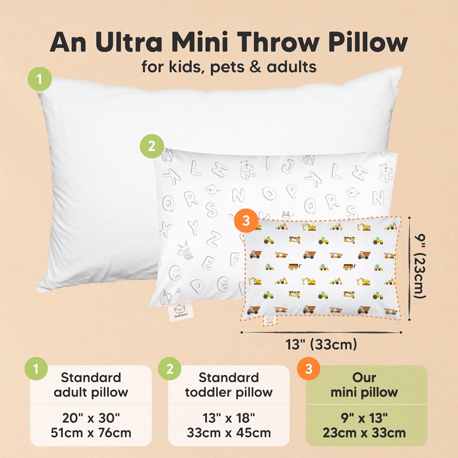 My Little Dreamy Mini Toddler Pillow - Soft Organic Cotton Travel Pillowcase 9x13 for Kids 2-4 Years Old