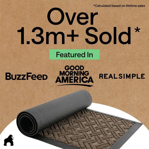 GORILLA GRIP Waterproof All-Season WeatherMAX Doormat - 72x24 Natural Rubber, Stain & Fade Resistant, Easy Clean Taupe Basket Weave