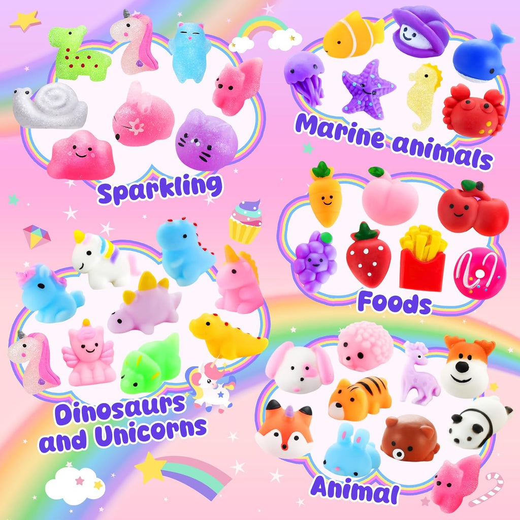 Zefy 80 Pcs Mochi Squishy Toys - Fun Fidget Toys for Kids | Perfect Valentine Party Favors & Classroom Prizes